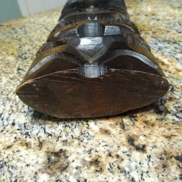 Large Tiki Statue Hand Carved Solid Wood Hawaiian Polynesian 11.5” MCM - Picture 6 of 10